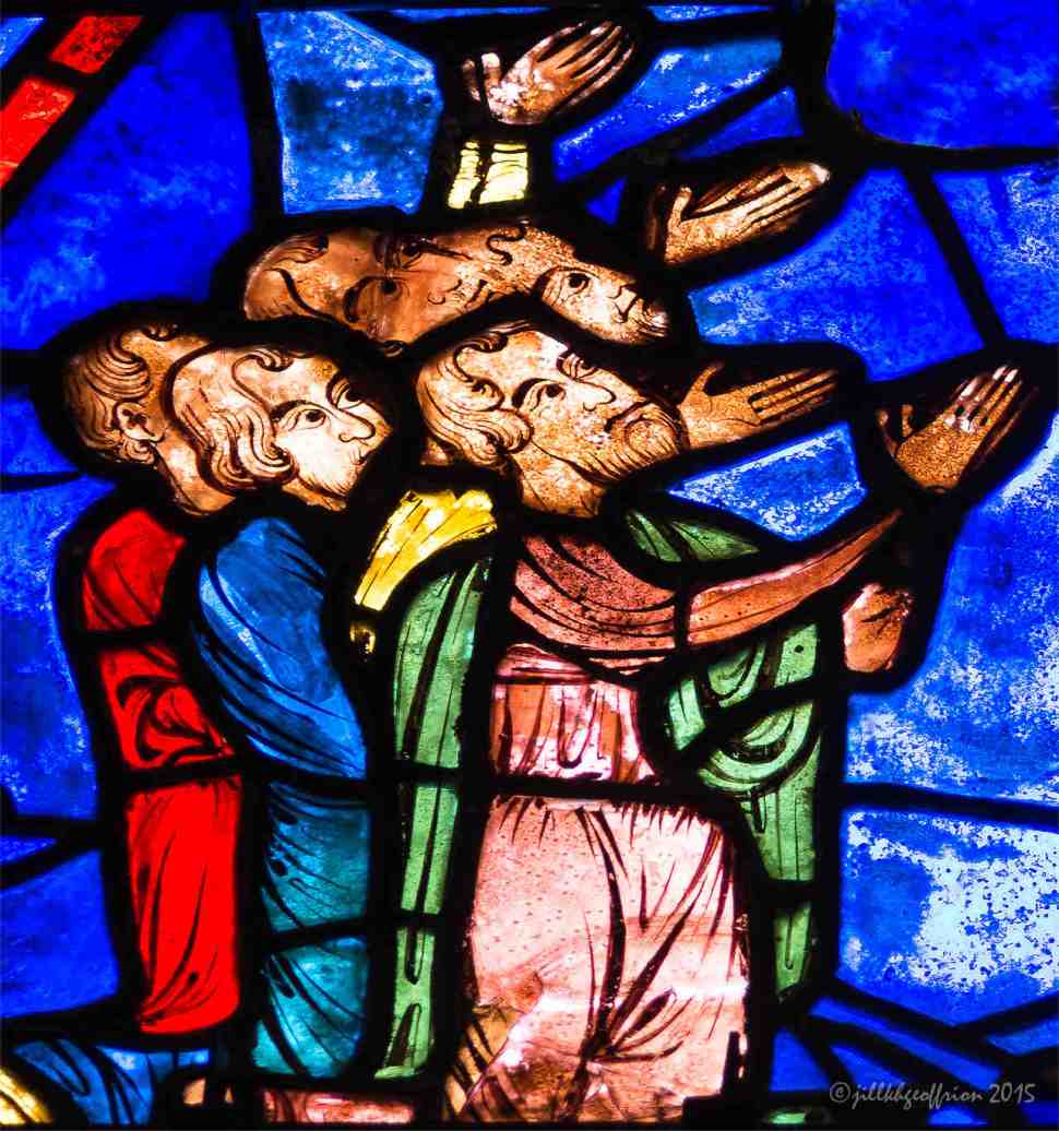 Receiving Jesus' blessing in the Life of Mary window by Jill K H Geoffrion